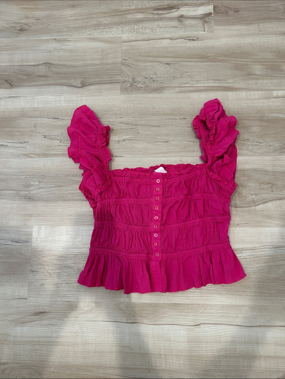 Pink Lily Ruffled Button-Front Women's Top in Bright Pink